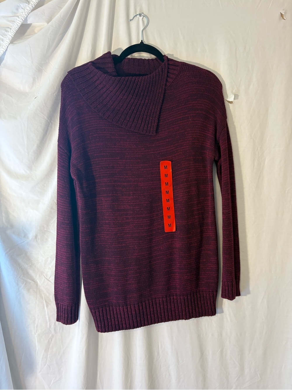 Matty M Burgundy Marled Asymmetrical Collar Sweater